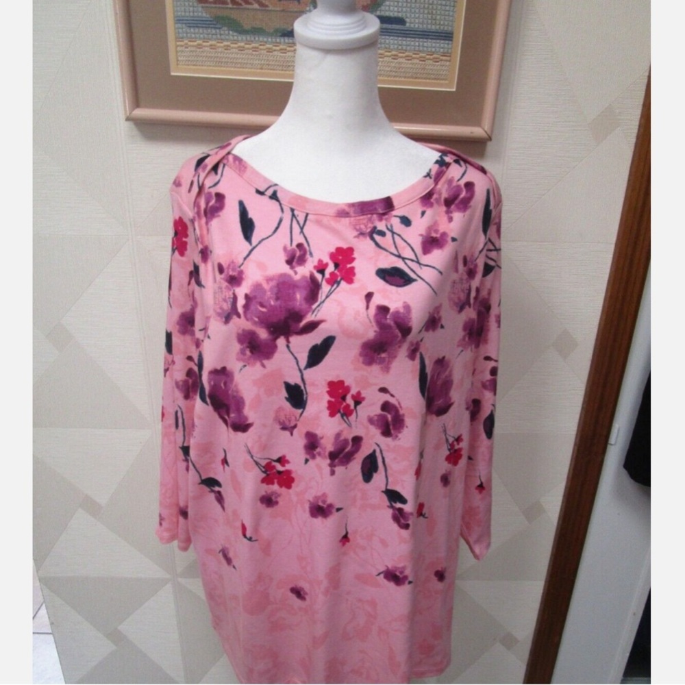 New! Floral Pink and Purple Pima Cotton Blouse size 3X